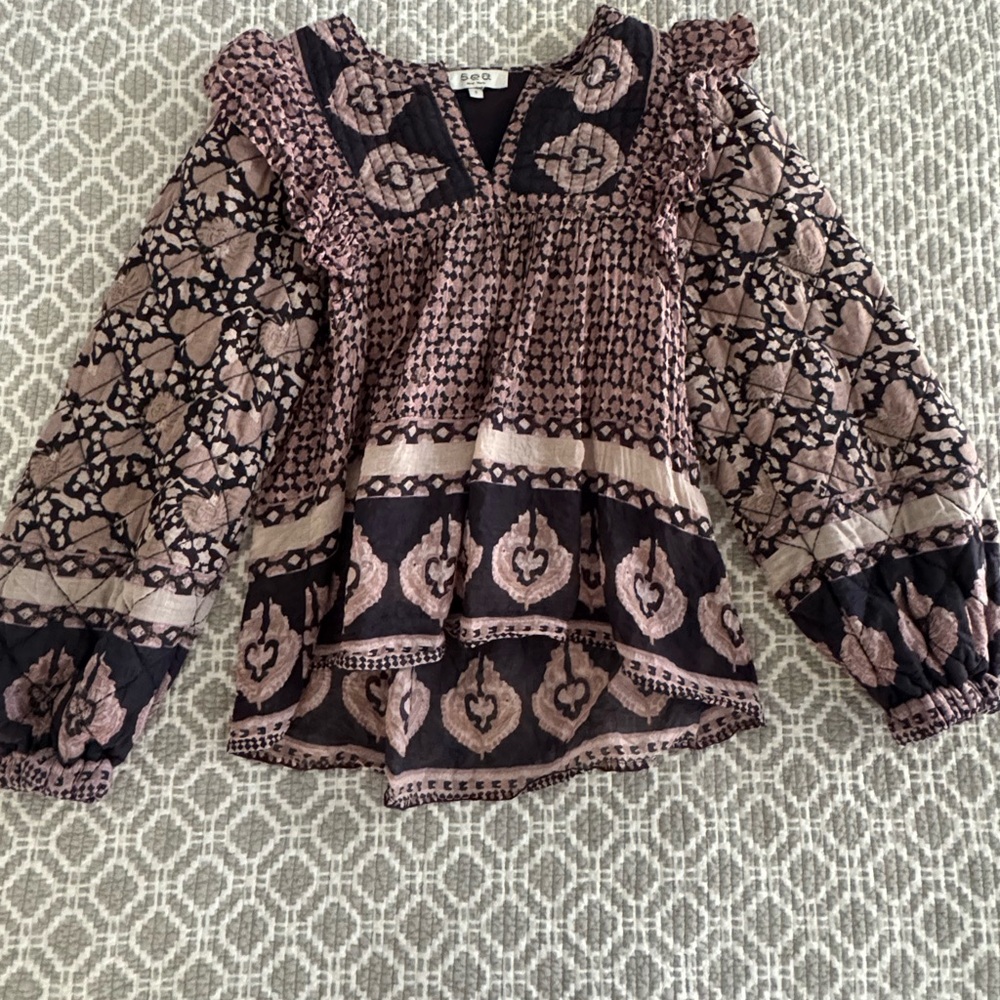 Sea New York Margo top Black and Pink Patterned Blouse